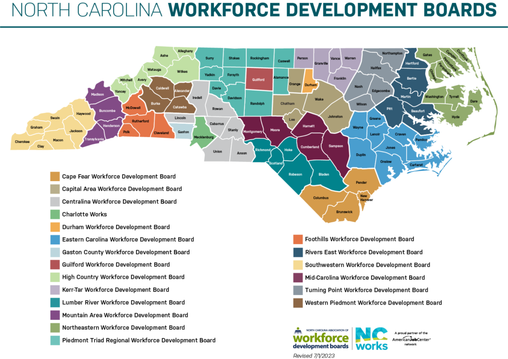 North Carolina Workforce Development Boards Map - NCAWDB